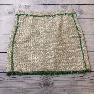 J. Crew Green and Cream Sparkling Skirt Size 6